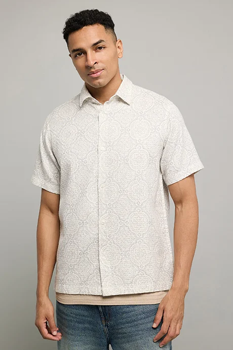 أر أند بي Patterned Shirt with Classic Collar and Short Sleeves