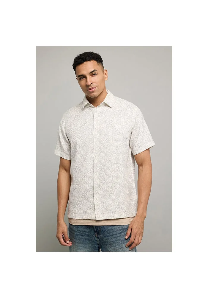 أر أند بي Patterned Shirt with Classic Collar and Short Sleeves