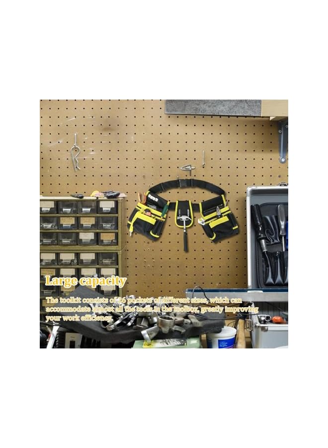 PROMASS promass Tool Belt Tool Pouch, Oxford Cloth Heavy Duty Tool Bag with 26 Pockets, Adjustable Tool Pouch Bag, Detachable Tool Belt Multifunction Tool Bag for Carpenter Electrician Woodworker Dad Gift  - Image 5
