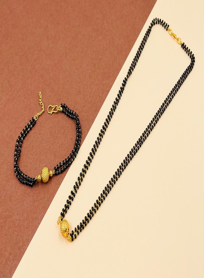 JHB Gold Plated Black Bead Mangalsutra And Bracelet Combo For Women - Image 4