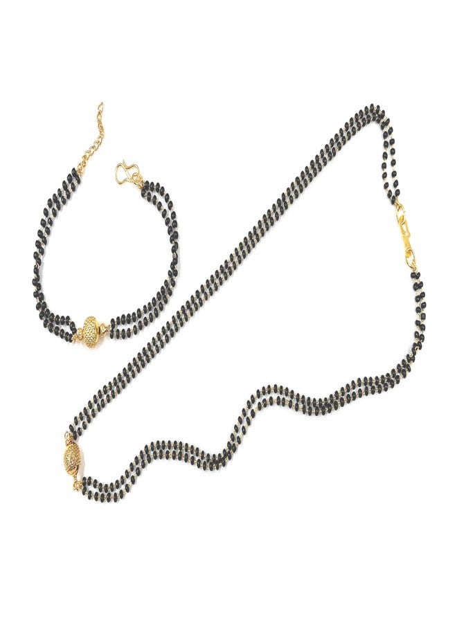 JHB Gold Plated Black Bead Mangalsutra And Bracelet Combo For Women - Image 1
