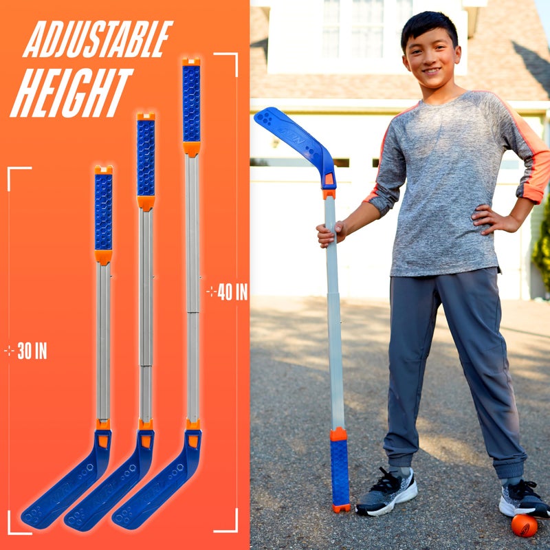Nerf FLEXPLAY Kids Hockey Stick and Ball Set - Indoor & Outdoor Street Hockey Set - Adjustable Height Stick - Street Hockey Ball Included - Image 2
