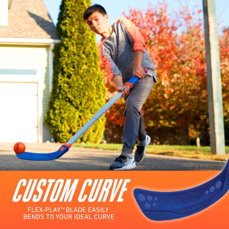 Nerf FLEXPLAY Kids Hockey Stick and Ball Set - Indoor & Outdoor Street Hockey Set - Adjustable Height Stick - Street Hockey Ball Included - Image 3
