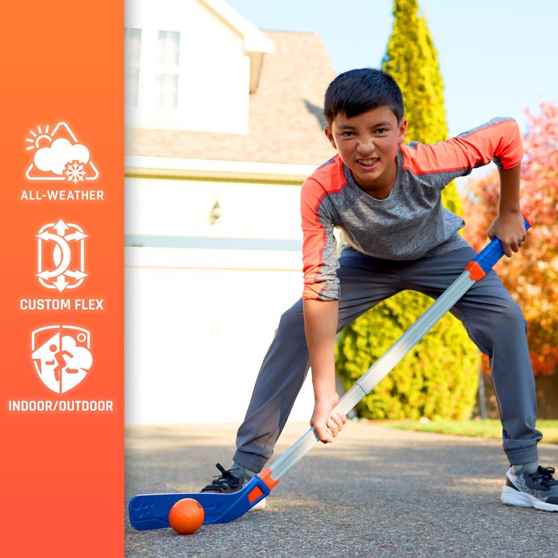 Nerf FLEXPLAY Kids Hockey Stick and Ball Set - Indoor & Outdoor Street Hockey Set - Adjustable Height Stick - Street Hockey Ball Included - Image 4