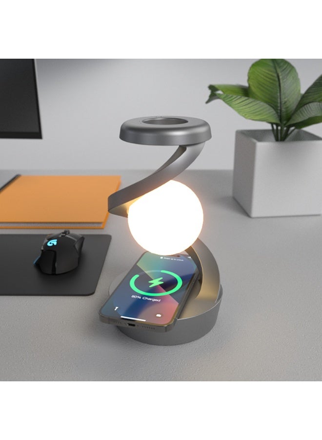 Creative Rotating Floating Lamp, Bedside Night Light with Fast Wireless Phone Charger, RGB Ambient Mood Lighting, and Modern Touch Control Desk Lamp for Home and - Image 1