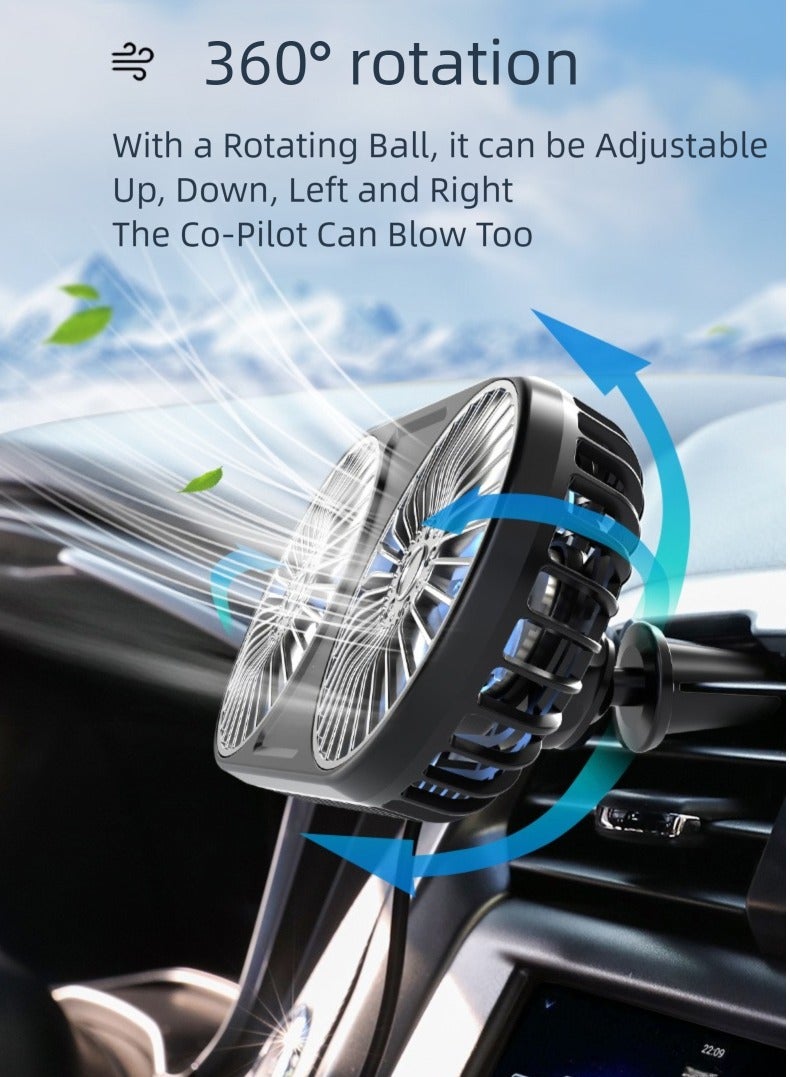Generic 5V USB Car Fan for Air Vent Mounted with Colorful Light, Double Head Fan，360° Rotatable Portable Clip Fans That Blow Cold Air, Small Cooler Mini Fan Silent, Air Vent Booster for Vehicle, Van, Truck, Suv, Rv  - Image 5