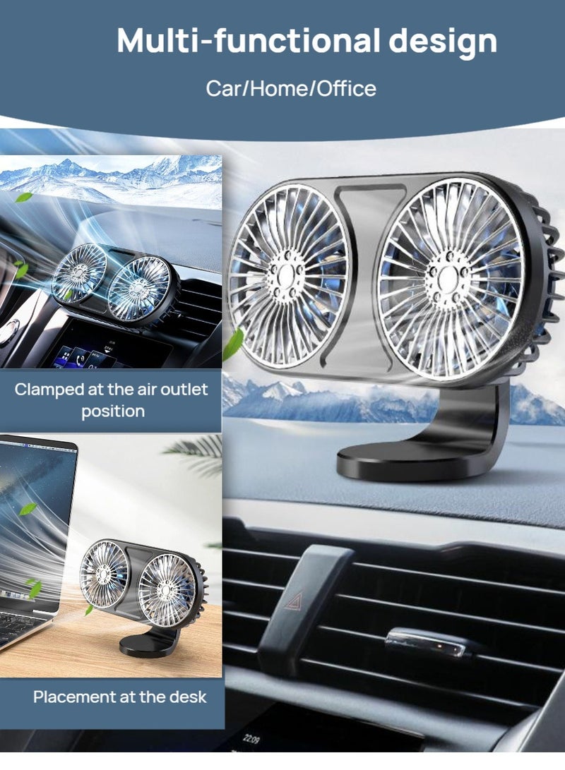 Generic 5V USB Car Fan for Air Vent Mounted with Colorful Light, Double Head Fan，360° Rotatable Portable Clip Fans That Blow Cold Air, Small Cooler Mini Fan Silent, Air Vent Booster for Vehicle, Van, Truck, Suv, Rv  - Image 3