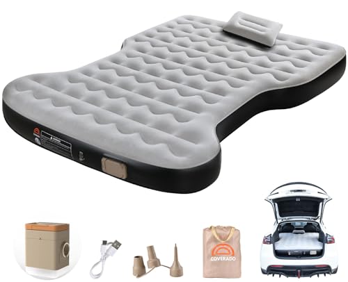 Coverado Car Air Mattress for Tesla Model Y, Self Inflating Car Sleeping Pad with Wireless Air Pump, 7" Thickened Tesla Model Y Mattress, Comfort Flocking Camping Bed, Model Y Accessories 2025-2021 - Image 1
