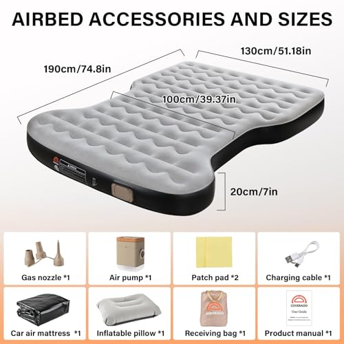 Coverado Car Air Mattress for Tesla Model Y, Self Inflating Car Sleeping Pad with Wireless Air Pump, 7" Thickened Tesla Model Y Mattress, Comfort Flocking Camping Bed, Model Y Accessories 2025-2021 - Image 3