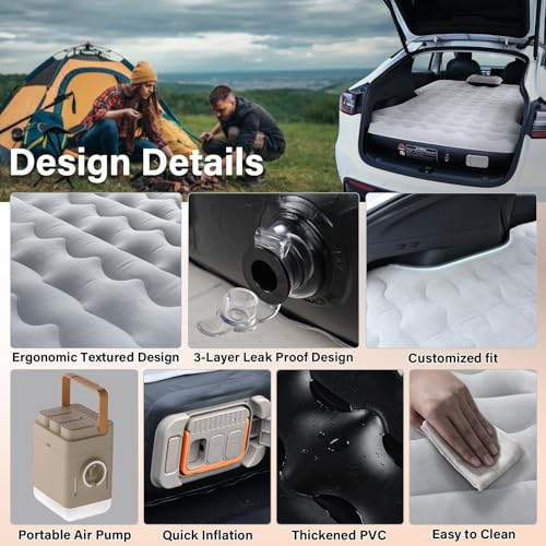 Coverado Car Air Mattress for Tesla Model Y, Self Inflating Car Sleeping Pad with Wireless Air Pump, 7" Thickened Tesla Model Y Mattress, Comfort Flocking Camping Bed, Model Y Accessories 2025-2021 - Image 5