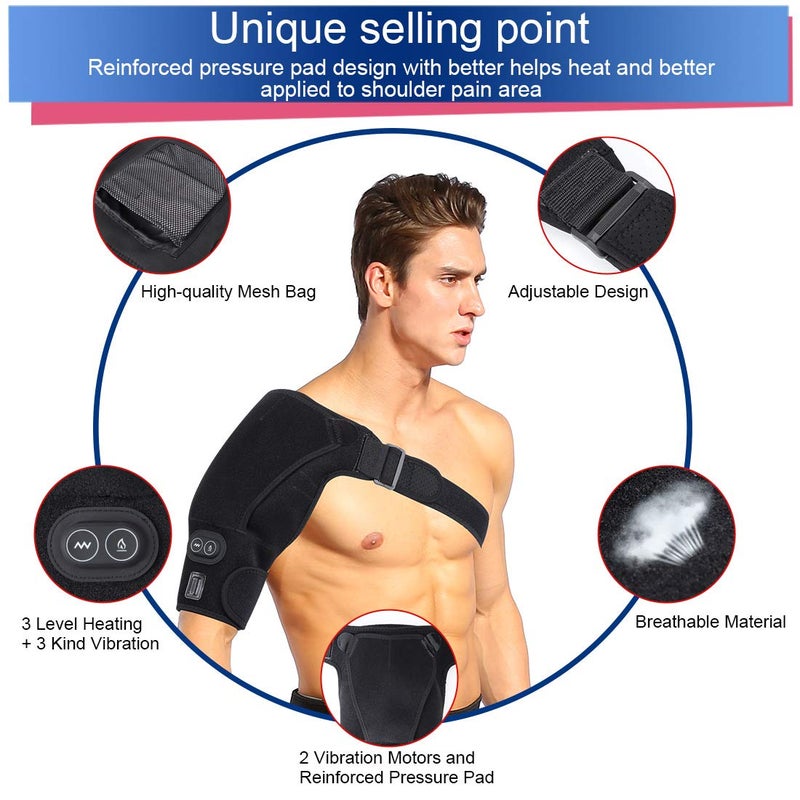 comfrt Heated Massage Shoulder Brace, 3 Vibration & Heat Settings Support Adjustable Heating Shoulder Pad for Rotator Cuff Frozen Shoulder Shoulder Dislocation or Muscles Pain Relief Brace - Image 3