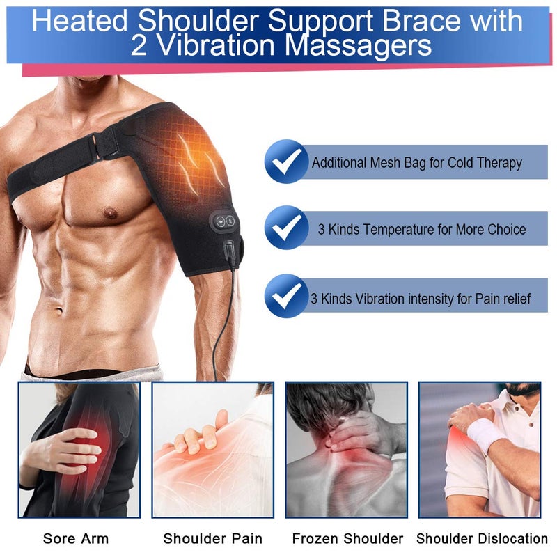 comfrt Heated Massage Shoulder Brace, 3 Vibration & Heat Settings Support Adjustable Heating Shoulder Pad for Rotator Cuff Frozen Shoulder Shoulder Dislocation or Muscles Pain Relief Brace - Image 4