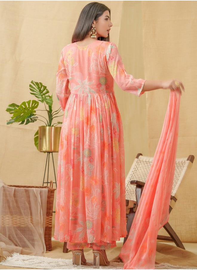 DW Floral Printed A-Line Kurta with Palazzos and Dupatta Set by Styli  - Image 2