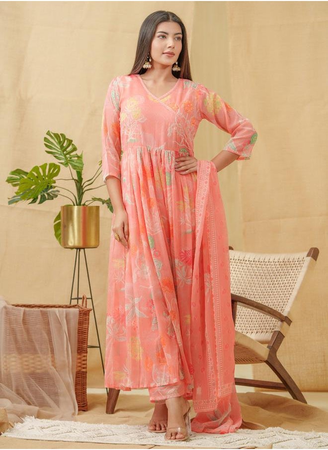 DW Floral Printed A-Line Kurta with Palazzos and Dupatta Set by Styli  - Image 3