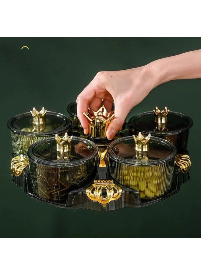 LAYL 5Pcs Sets of rotating fruit tray, living room, household dust cover, tea table, snack tray, light luxury dried fruit, nut tray, candy box/Dark green - Image 1