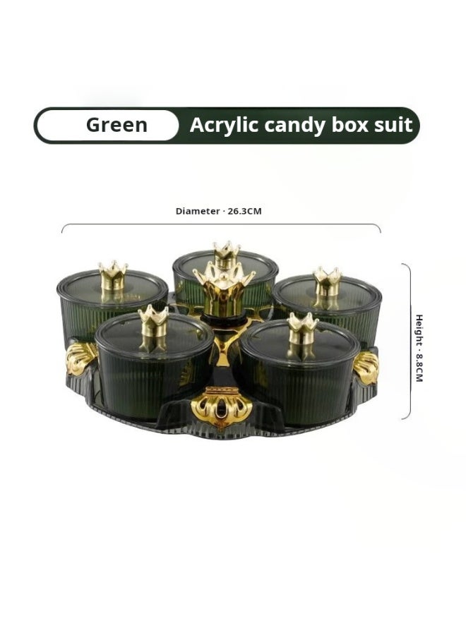 LAYL 5Pcs Sets of rotating fruit tray, living room, household dust cover, tea table, snack tray, light luxury dried fruit, nut tray, candy box/Dark green - Image 2