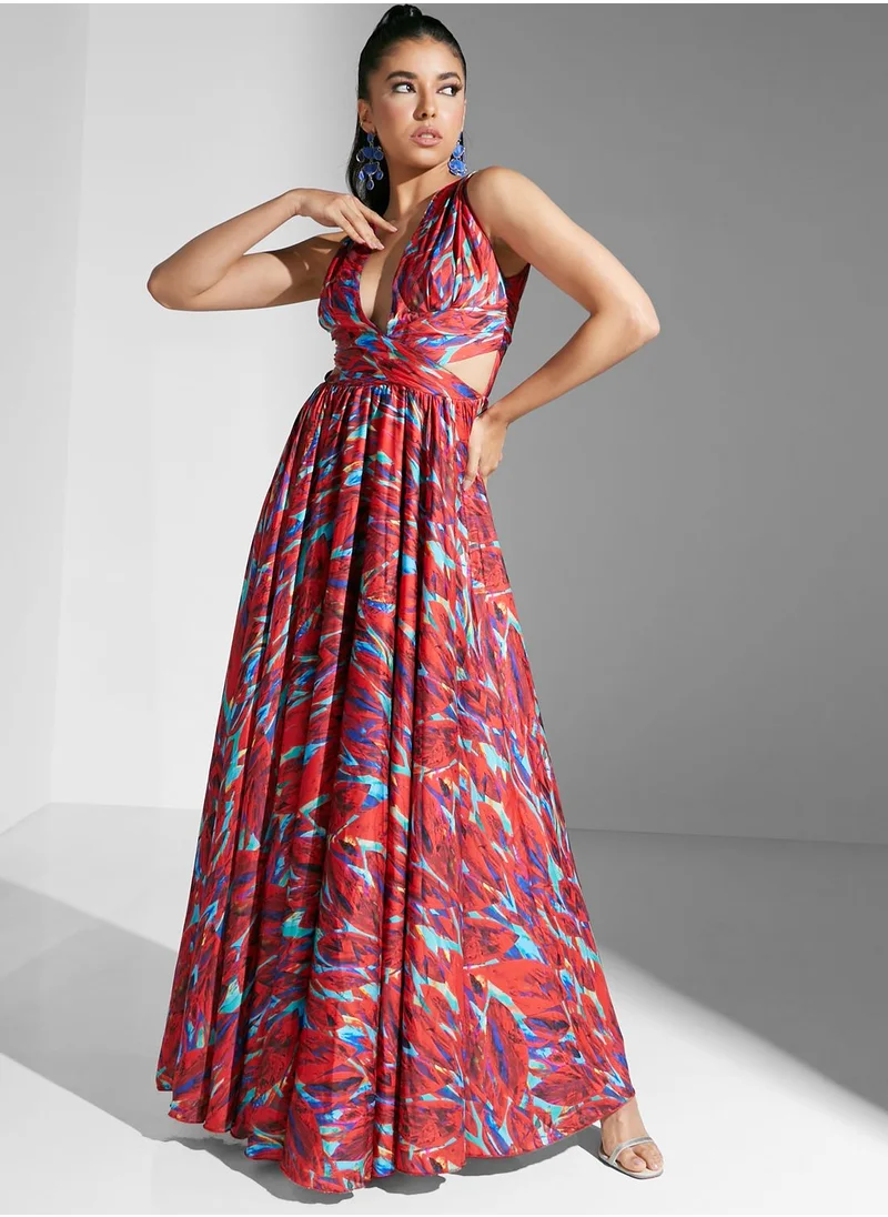 Namshi x Tamara Jamal Abstract Maxi Dress With Cut Outs