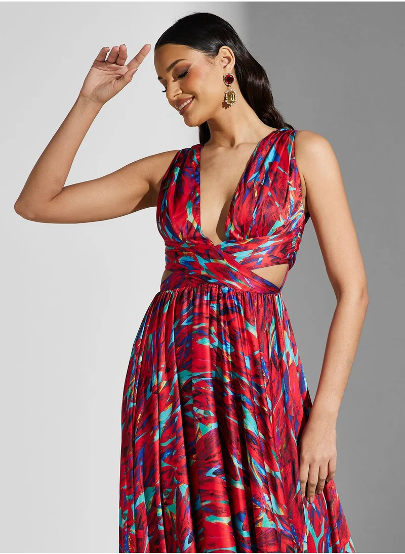 Namshi x Tamara Jamal Abstract Maxi Dress With Cut Outs
