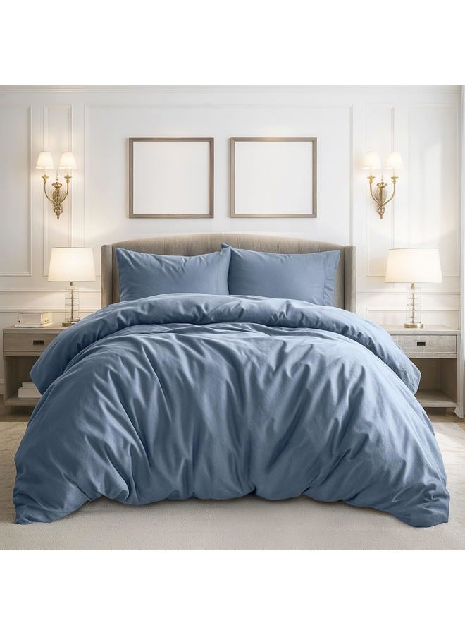 Pure Bedding Duvet Cover King Size - 3 Pieces Extra Soft Bedding Set, Includes 1 Duvet Cover 104x90 Inches with Zipper Closure & 2 Pillow Shams, Comforter Not Included, Ash Blue - Image 1