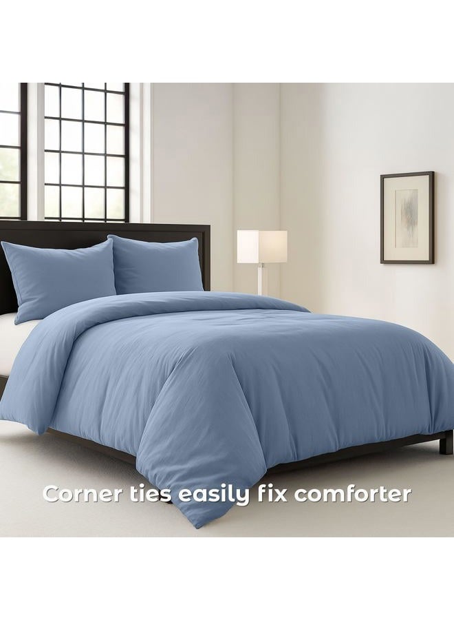 Pure Bedding Duvet Cover King Size - 3 Pieces Extra Soft Bedding Set, Includes 1 Duvet Cover 104x90 Inches with Zipper Closure & 2 Pillow Shams, Comforter Not Included, Ash Blue - Image 2