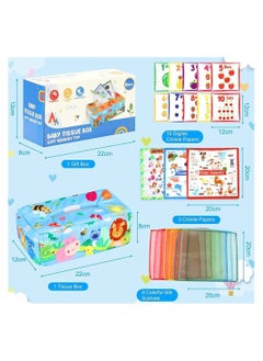 Y&D Baby Tissue Box Toy Montessori Toys Sensory Pull Along Toy for Toddlers with Colorful Scarves Crinkle Tissues Soft Cloth Numbe and Animals Pattern Educational Preschool Learning Toys  - Image 5