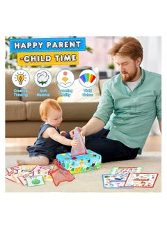 Y&D Baby Tissue Box Toy Montessori Toys Sensory Pull Along Toy for Toddlers with Colorful Scarves Crinkle Tissues Soft Cloth Numbe and Animals Pattern Educational Preschool Learning Toys  - Image 4