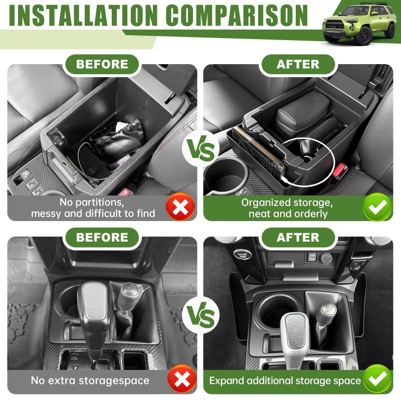 Qyebbk 3PCS Center Console Organizer for 2010-2024 Toyota 4Runner Gear Shift Side Tray Hanging and Insert Armrest Storage Boxs for 4 Runner Accessories(3PCS Center Console Organizer/Fit 10-24) - Image 2