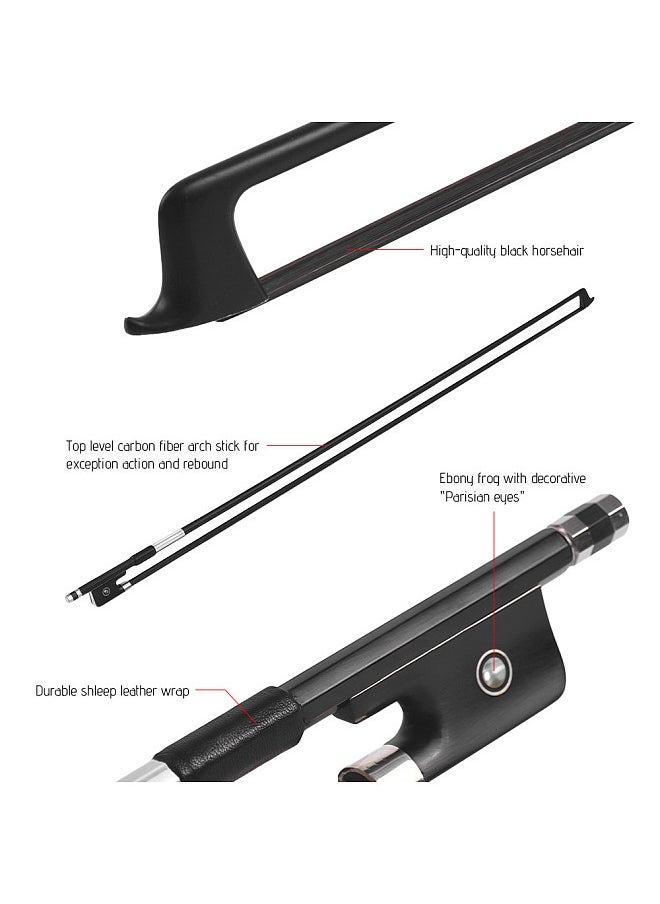Generic 4/4 Violin Fiddle Bow Carbon Fiber Round Stick Ebony Frog Black Horsehair Well Balanced  - Image 3
