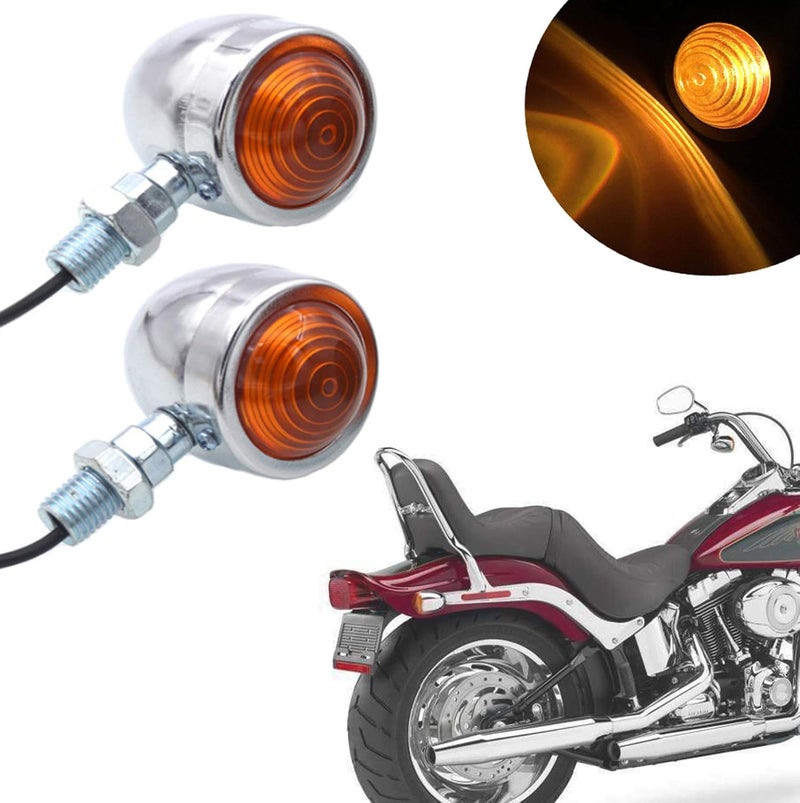 BLUERICE Universal Motorcycle Turn Signals Bullet Blinker Indicator Lights Amber Lamp Light for Sportster Cruiser Bobber Chopper Harley Honda Yamaha Kawasaki Suzuki BMW (1 PAIR) (SILVER) - Image 1