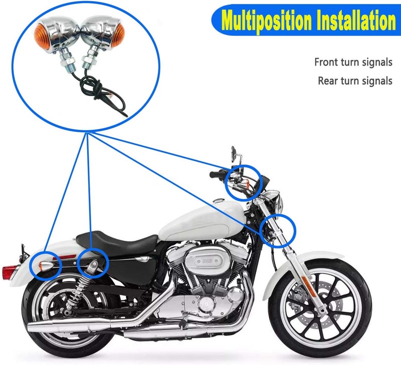 BLUERICE Universal Motorcycle Turn Signals Bullet Blinker Indicator Lights Amber Lamp Light for Sportster Cruiser Bobber Chopper Harley Honda Yamaha Kawasaki Suzuki BMW (1 PAIR) (SILVER) - Image 3
