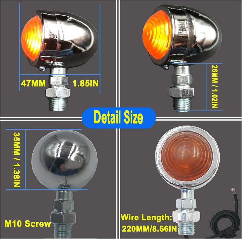BLUERICE Universal Motorcycle Turn Signals Bullet Blinker Indicator Lights Amber Lamp Light for Sportster Cruiser Bobber Chopper Harley Honda Yamaha Kawasaki Suzuki BMW (1 PAIR) (SILVER) - Image 4