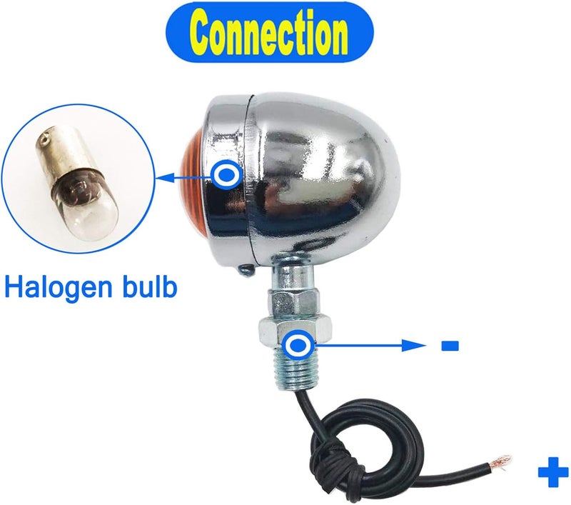BLUERICE Universal Motorcycle Turn Signals Bullet Blinker Indicator Lights Amber Lamp Light for Sportster Cruiser Bobber Chopper Harley Honda Yamaha Kawasaki Suzuki BMW (1 PAIR) (SILVER) - Image 5