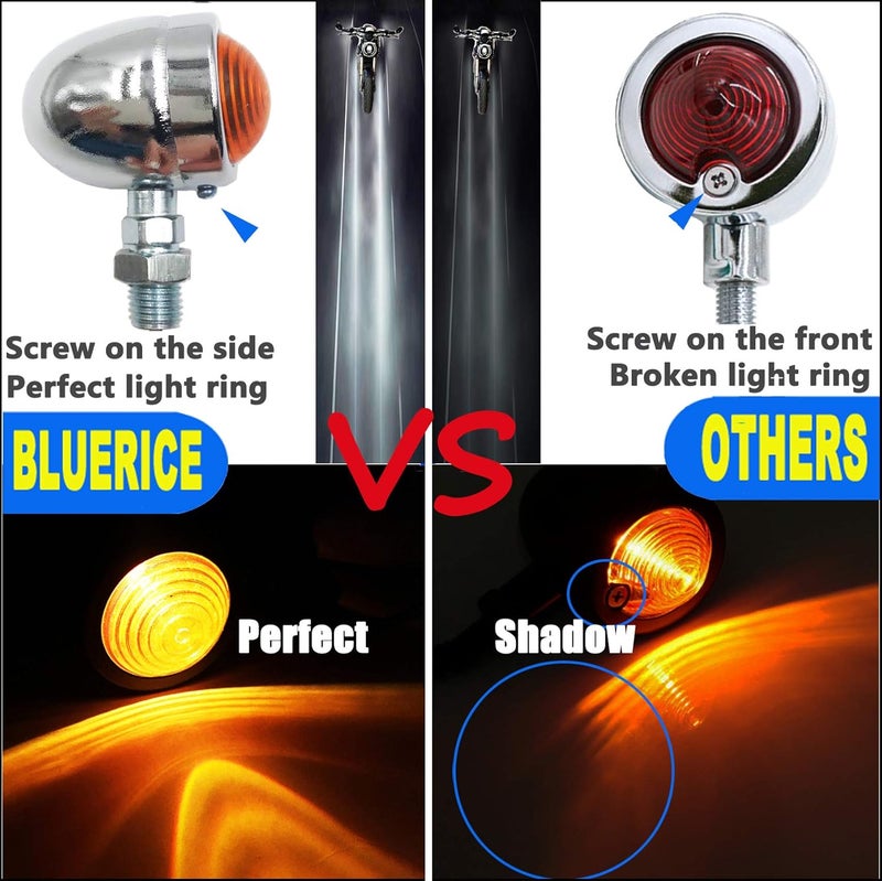 BLUERICE Universal Motorcycle Turn Signals Bullet Blinker Indicator Lights Amber Lamp Light for Sportster Cruiser Bobber Chopper Harley Honda Yamaha Kawasaki Suzuki BMW (1 PAIR) (SILVER) - Image 2