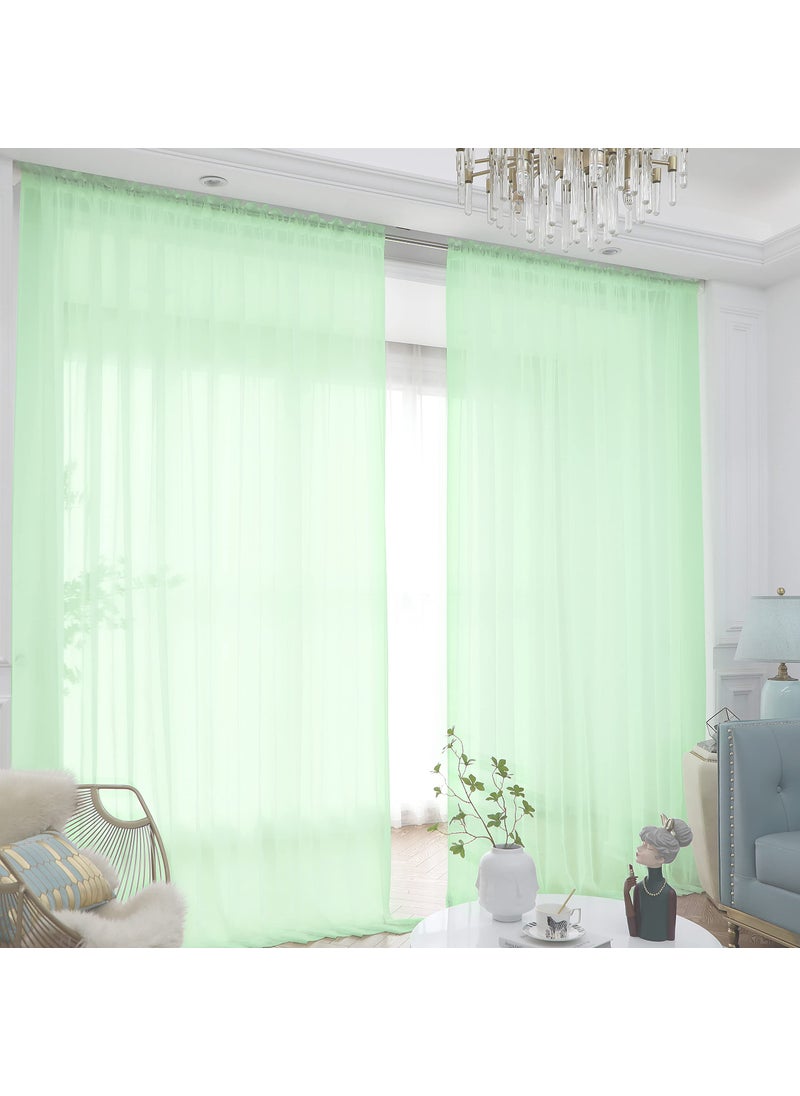 L&TEC Window Light Green Sheer Curtains 95 Inches Long 2 Panels Sheer Curtain Basic Rod Pocket Panel for Bedroom Children Living Room Yard Kitchen (Light Green  52"" W x 95"" L | 2 pcs)  - Image 1