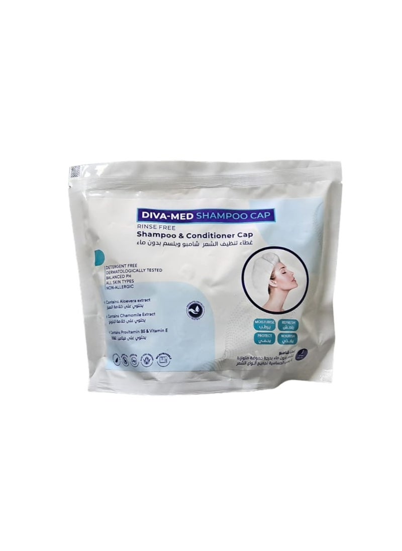 Diva - Diva Med Shampoo Cap (Water Leave-In Shampoo Caps - Waterless Shampoo & Conditioner - Wash Caps for Dry Hair for Seniors or Bedding - Contains Aloe Vera, Vitamin E & Provitamin B5) - Image 1