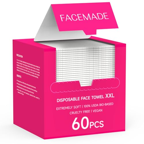 FACEMADE 60 Count XXL Disposable Face Towels 12" × 12", 100% USDA Biobased Face Towelettes Disposable, Clean Facial Towels for Makeup and Clean Skin, Super Soft and Thick Dry Wipes Club - Image 1