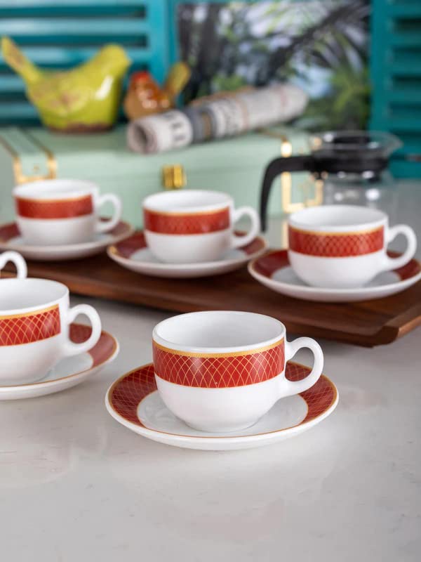 Crocera LaOpala Diva Regent Red Cup Saucer Set of 6 Red 160ml Opalglass 