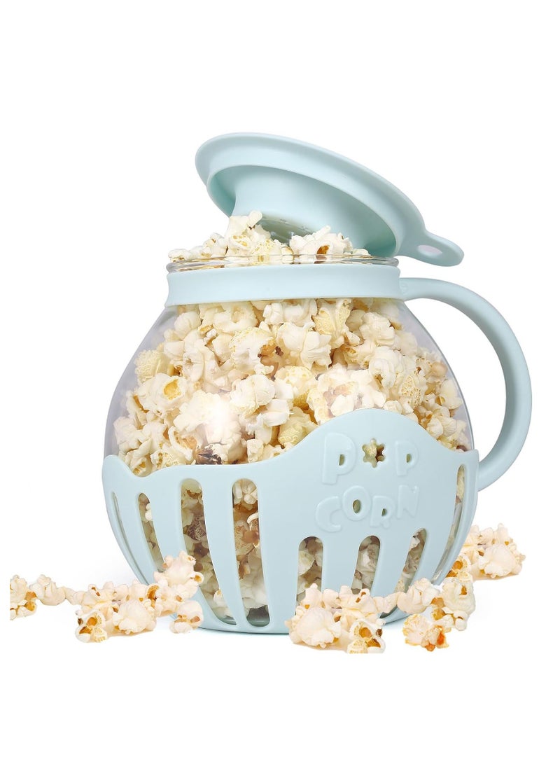 فشار زجاجي بوبر 2.25 كوارت تقريباً 2.13 لترًا من جرار الفشار الأصلي مع غسالة صحون خالية من السيليكون BPA زرقاء آمنة