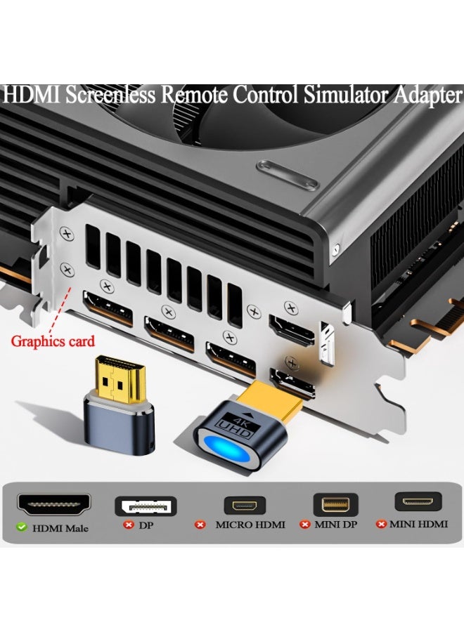 [قطعتان] طقم قابس HDMI وهمي بشاشة رأسية بدقة 4K – قطعة بضوء LED + قطعة بدون ضوء مع سلسلة مفاتيح – محاكي شاشة افتراضية يدعم 4K@60Hz UHD EDID – لأنظمة الكمبيوتر عن بعد والأنظمة الرأسية والألعاب - Image 3