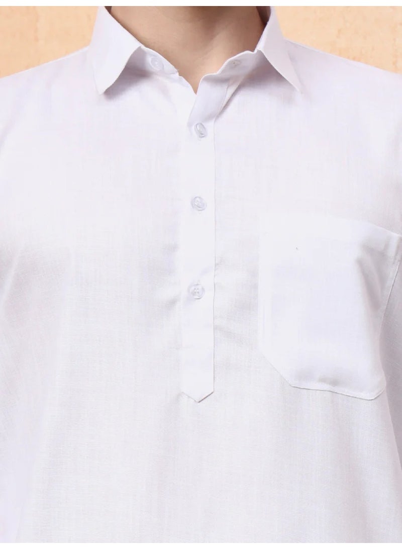Devoiler Mens White Cotton Pathani Kurta Set - Image 2