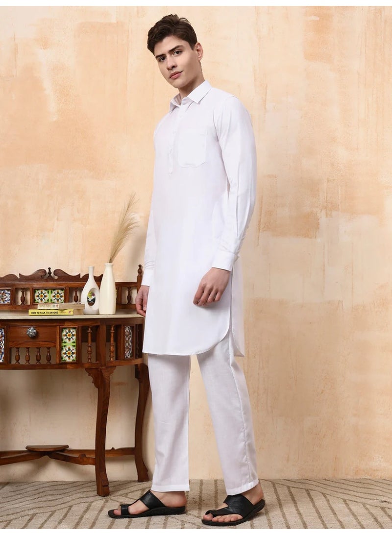 Devoiler Mens White Cotton Pathani Kurta Set - Image 3