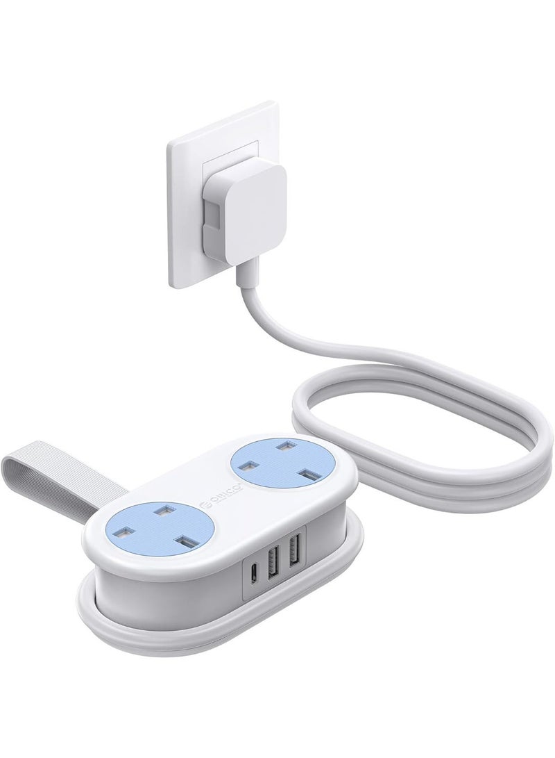 ORICO Travel Power Strip, 2 Outlets 3 USB Ports (1 USB C), 3250W 13A, Compact and Rollable Extension Cord for Hotel Travel Essentials Cruise Approved Power Strip - AP3 - White - Image 1