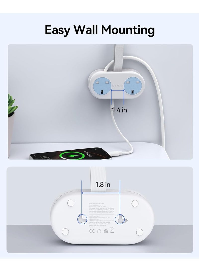 ORICO Travel Power Strip, 2 Outlets 3 USB Ports (1 USB C), 3250W 13A, Compact and Rollable Extension Cord for Hotel Travel Essentials Cruise Approved Power Strip - AP3 - White - Image 2