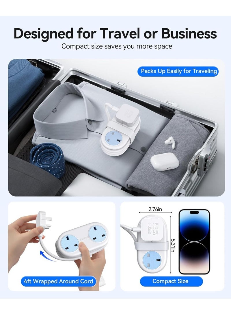 ORICO Travel Power Strip, 2 Outlets 3 USB Ports (1 USB C), 3250W 13A, Compact and Rollable Extension Cord for Hotel Travel Essentials Cruise Approved Power Strip - AP3 - White - Image 4