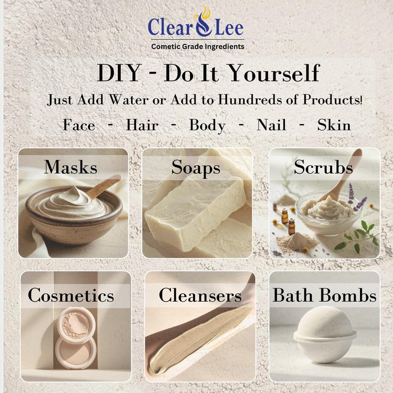 ClearLee Kaolin Clay Cosmetic Grade Powder - 100% Pure Natural Powder - Great For Skin Detox, Rejuvenation, and More - Heal Damaged Skin - DIY Clay Face Mask (8 oz) - Image 3