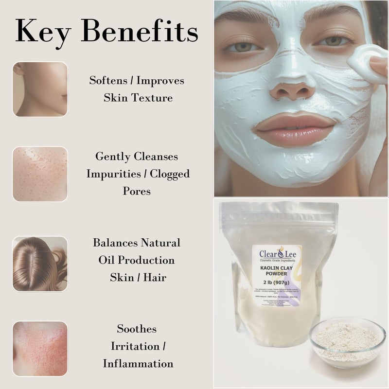 ClearLee Kaolin Clay Cosmetic Grade Powder - 100% Pure Natural Powder - Great For Skin Detox, Rejuvenation, and More - Heal Damaged Skin - DIY Clay Face Mask (8 oz) - Image 2