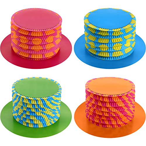 JOVITEC 8 Pcs 11.6 Inch Mad Hatter Tea Party Hats Decorations Cardboard Paper Fold Top Hats for Costume Accessory Party Supplies - Image 1