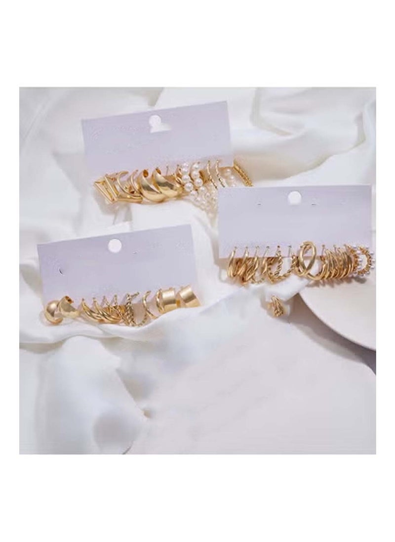 Huitich 18-Pair Gold Colour Tone Hoop Earrings Set Assorted Sizes & Designs  - Image 3