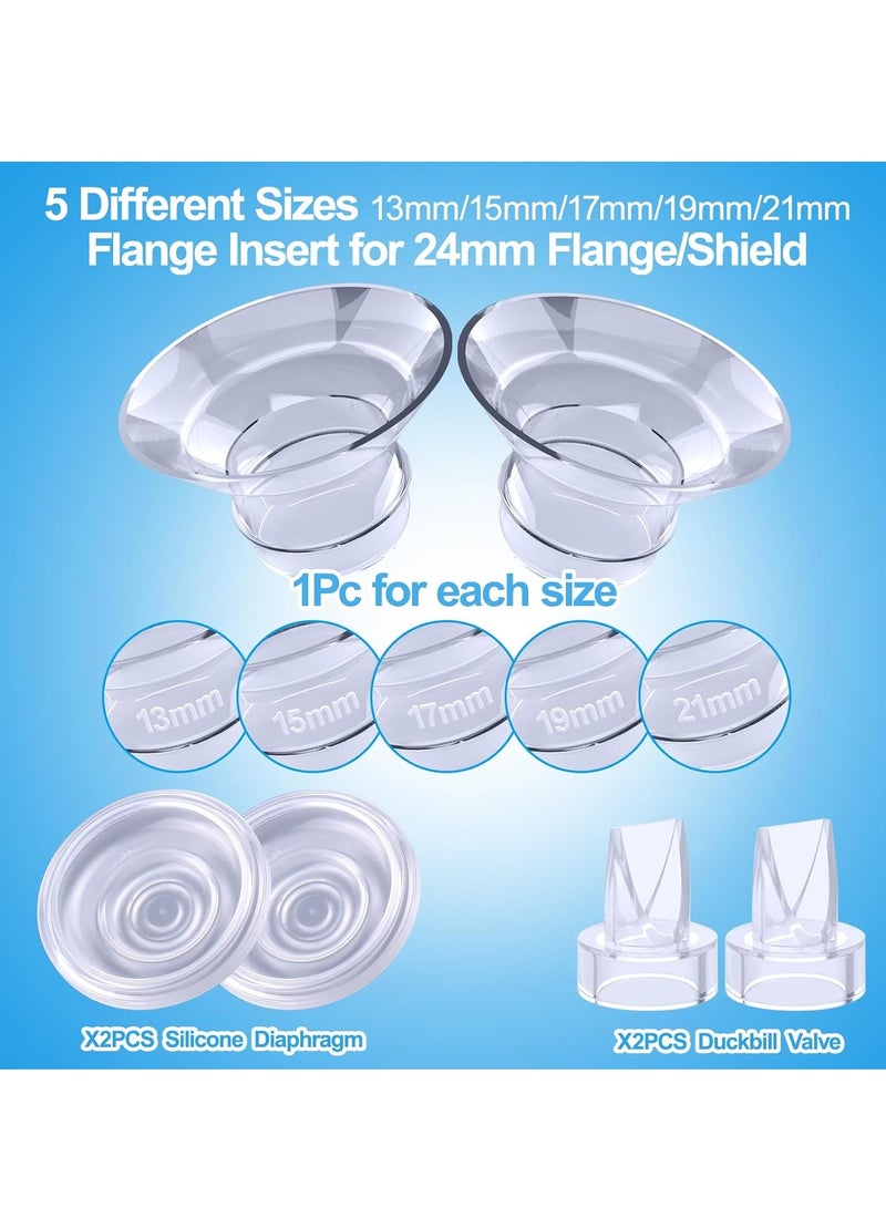 9 Pack,Breast Milk Pump Flange Inserts 13/15/17/19/21mm Compatible with Momcozy Wearable Breast Pump, for TSRETE/Spectra/Medela 24mm Shields/Flanges, Include Silicone DiaphragmDuckbill Valve - Image 5