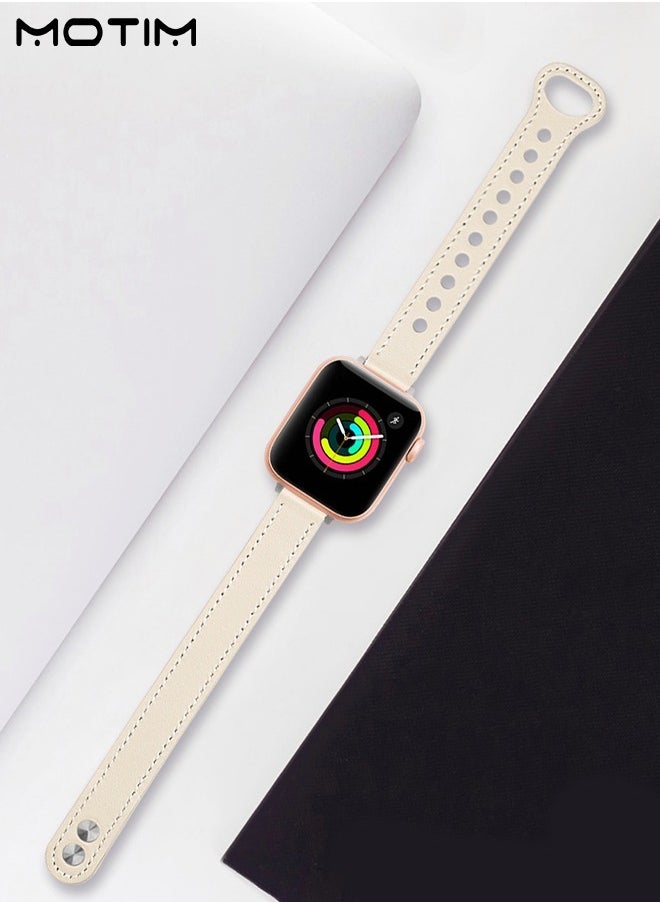 Motim - Apple Watch Leather Band 42mm/44mm/45mm/49mm, Genuine Leather Thin Replacement Strap Wristband for iWatch Ultra SE Series 10/9/8/7/6/5/4/3/2/1 - Image 1